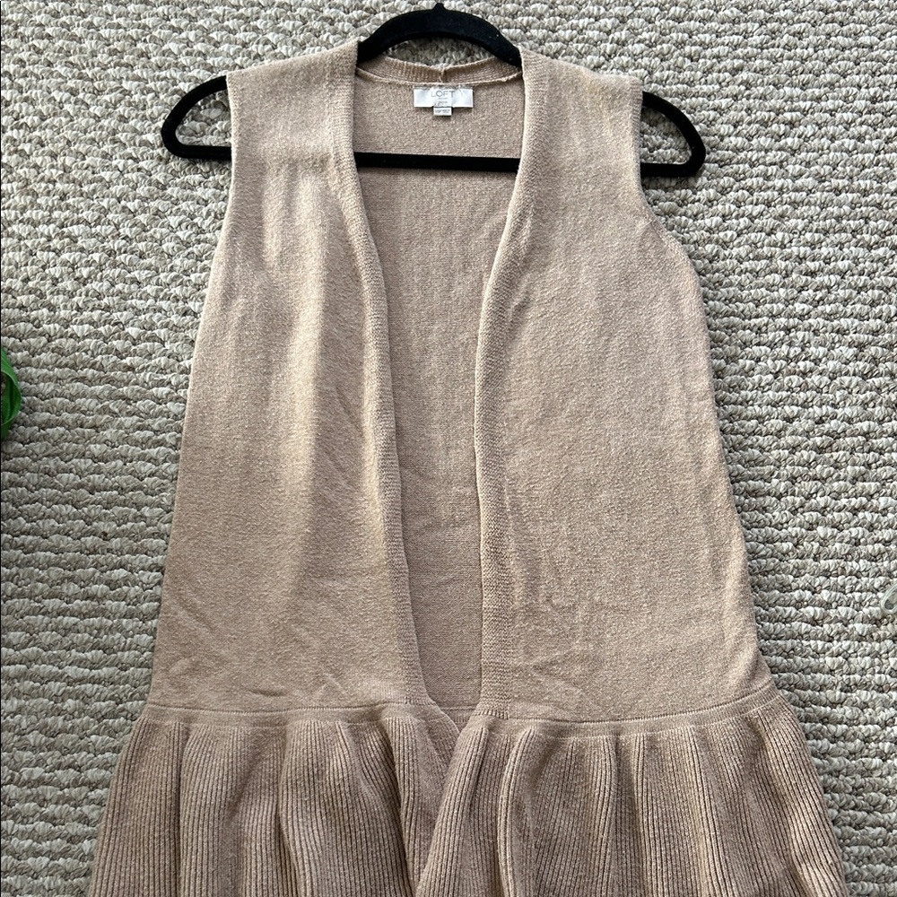 Loft Beige Sleeveless Knit Ruffle Cardigan